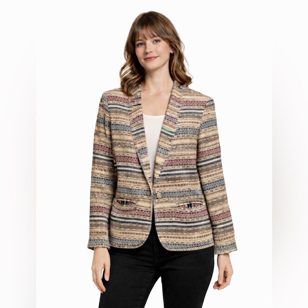 David Paul NY Tapestry Pattern Blazer Boho Woven Jacket 14